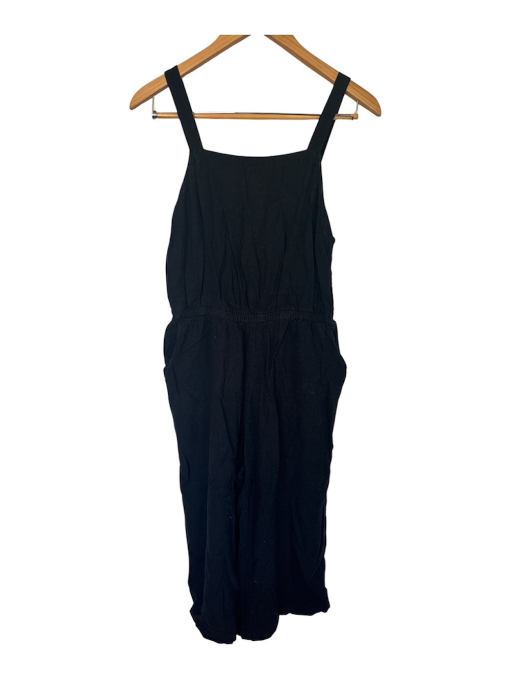 Old Navy Black Square-Neck Midi Jumpsuit Dress with Wide Straps